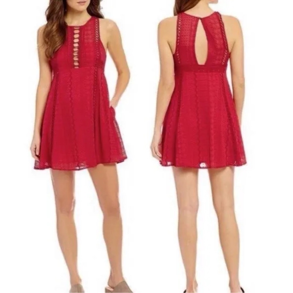 Free People Wherever you go red lace mini dress size 4